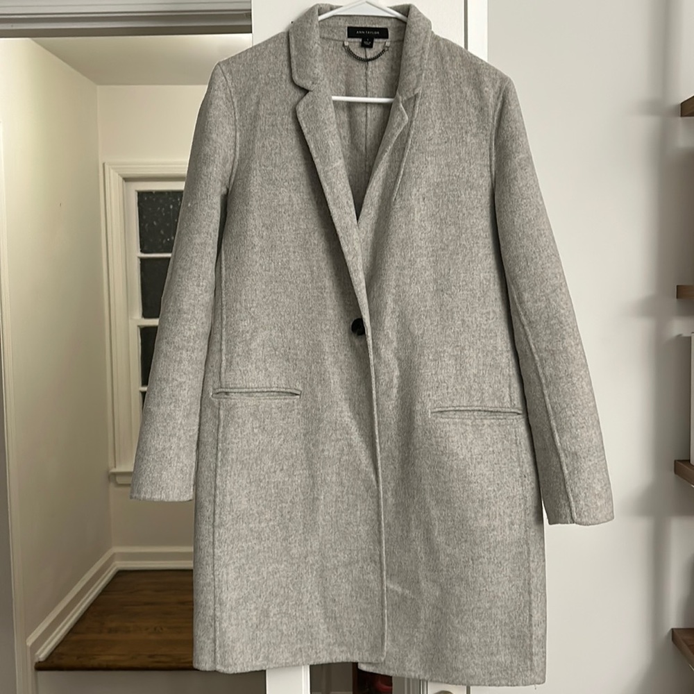 Ann Taylor Light Gray Wool Blend Long Coat